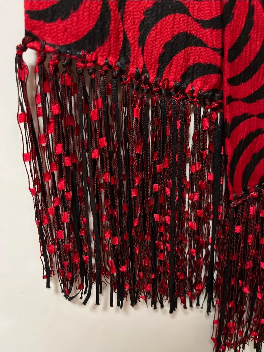 Silk Abstract Scarf with Knotted Fringe